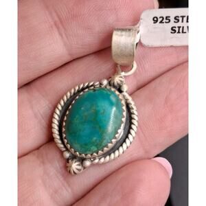 Hubei Turquoise Pendant, 925 Sterling Silver, Southwestern / Native American